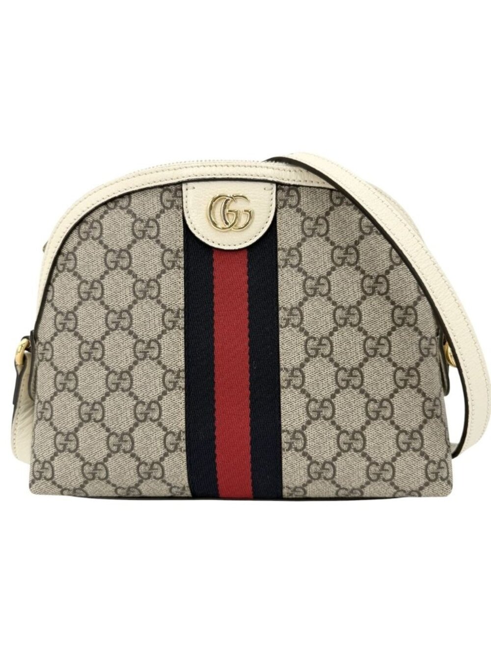 Gucci Shoulder Bag Ophidia Web Stripe Crossbody GG Supreme Canvas Leather Beige
